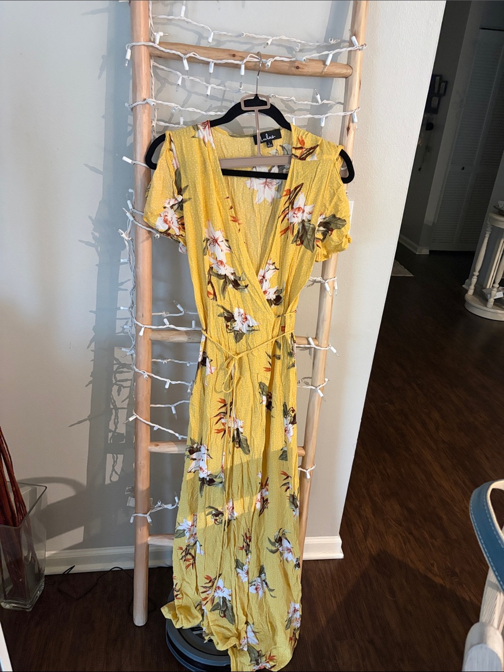Lulu's Yellow Floral Wrap Maxi Dress